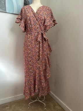 Max Studio Peach Floral Maxi Wrap Dress